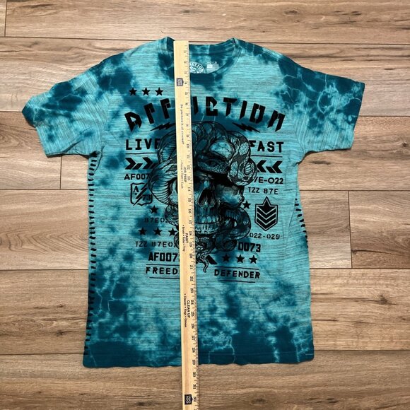 Men's Affliction Freedom Defender Shirt MEDIUM Teal Tie Dye Skull Snake Rocker - Picture 4 of 6